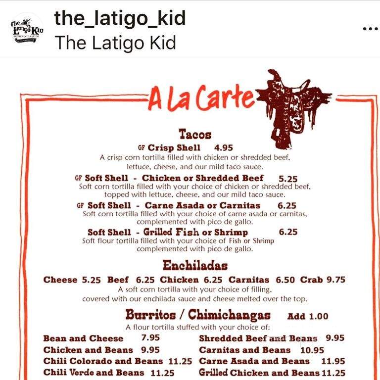 Latigo Kid - Agoura Hills, CA menu_pic