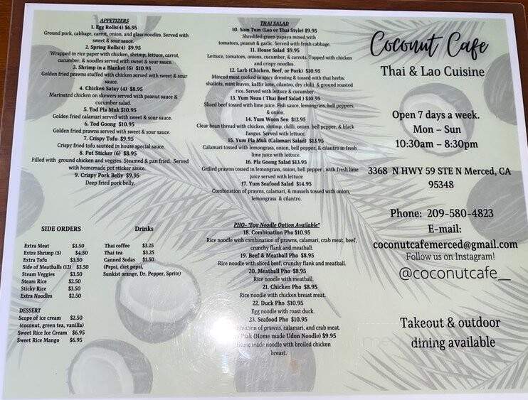 Menu of Coconut Cafe in Merced, CA 95348