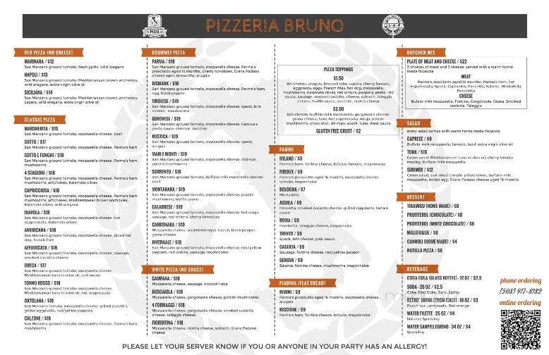 Pizzeria Bruno - Sutton, MA menu_pic
