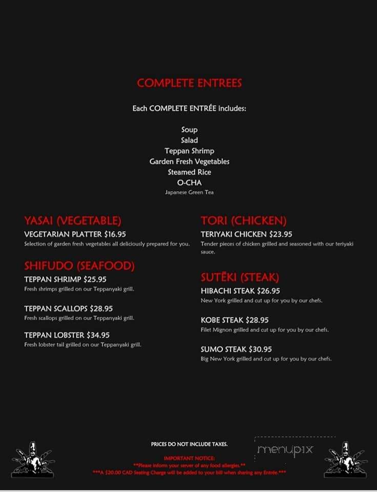 Teppanyaki Japanese Steakhouse - Regina, SK menu_pic