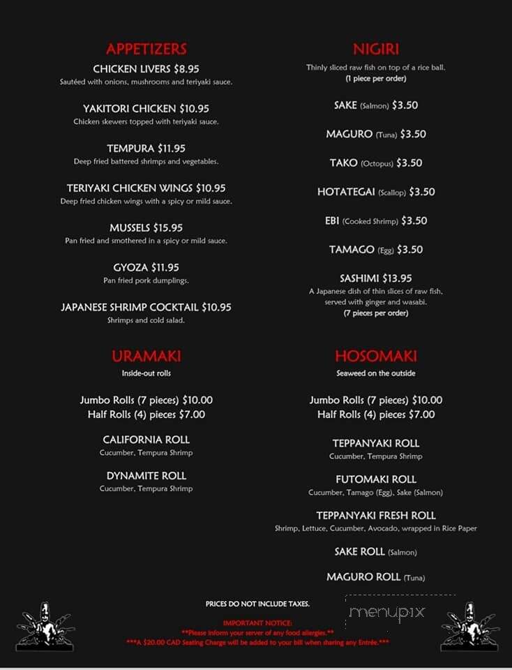 Teppanyaki Japanese Steakhouse - Regina, SK menu_pic