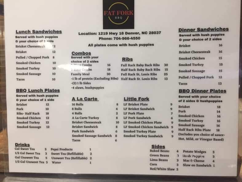 Fat Fork BBQ - Denver, NC menu_pic