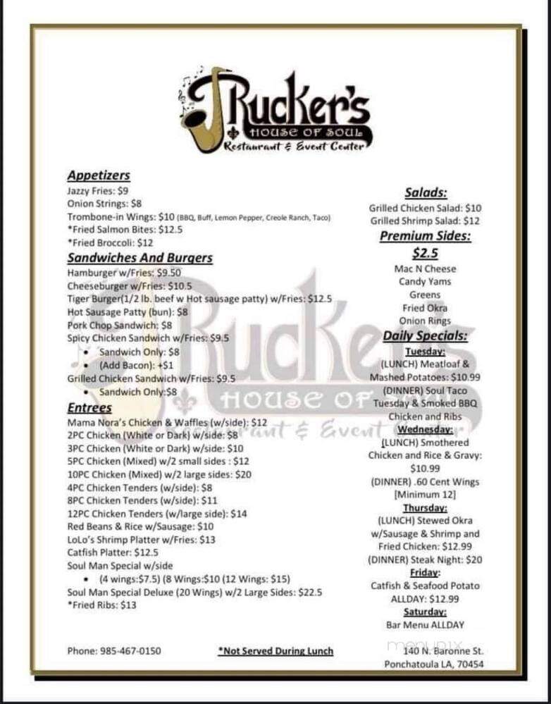 J Rucker'S House Of Soul - Ponchatoula, LA menu_pic