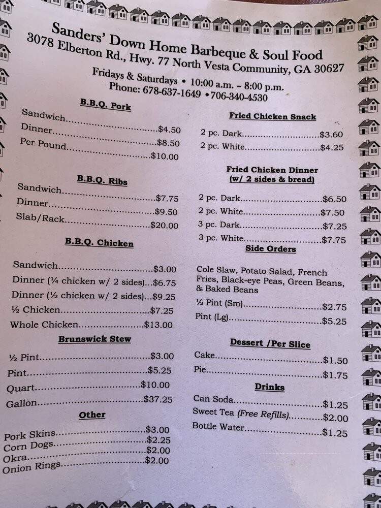 Sanders' Down Home Barbeque and Soul Food - Carlton, GA menu_pic