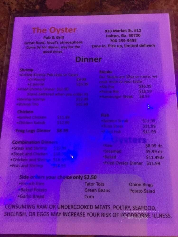 Oyster Pub - Dalton, GA menu_pic