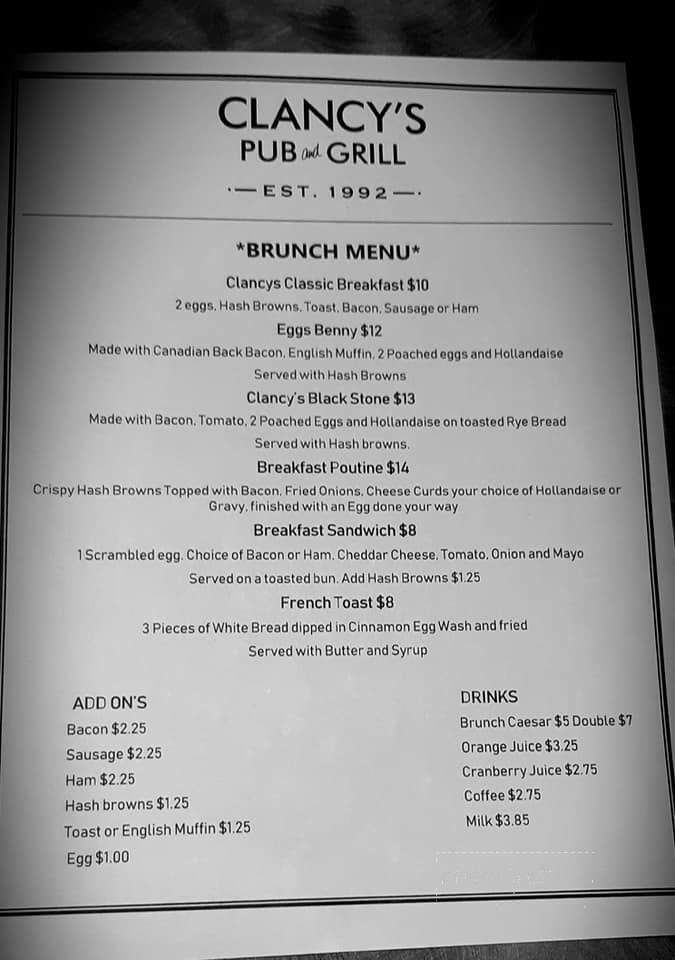 Clancy's Sports Bar - Penticton, BC menu_pic