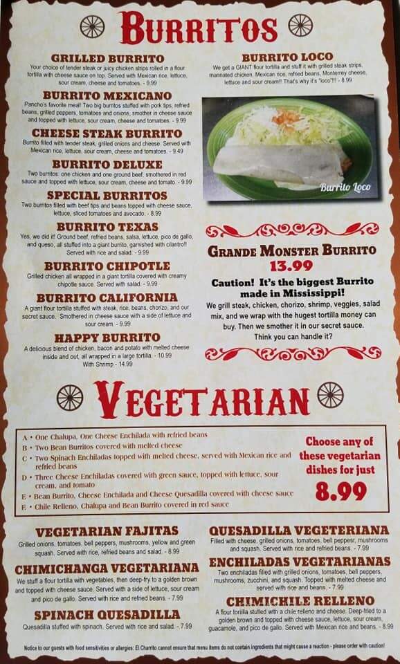 El Charrito - Water Valley, MS menu_pic