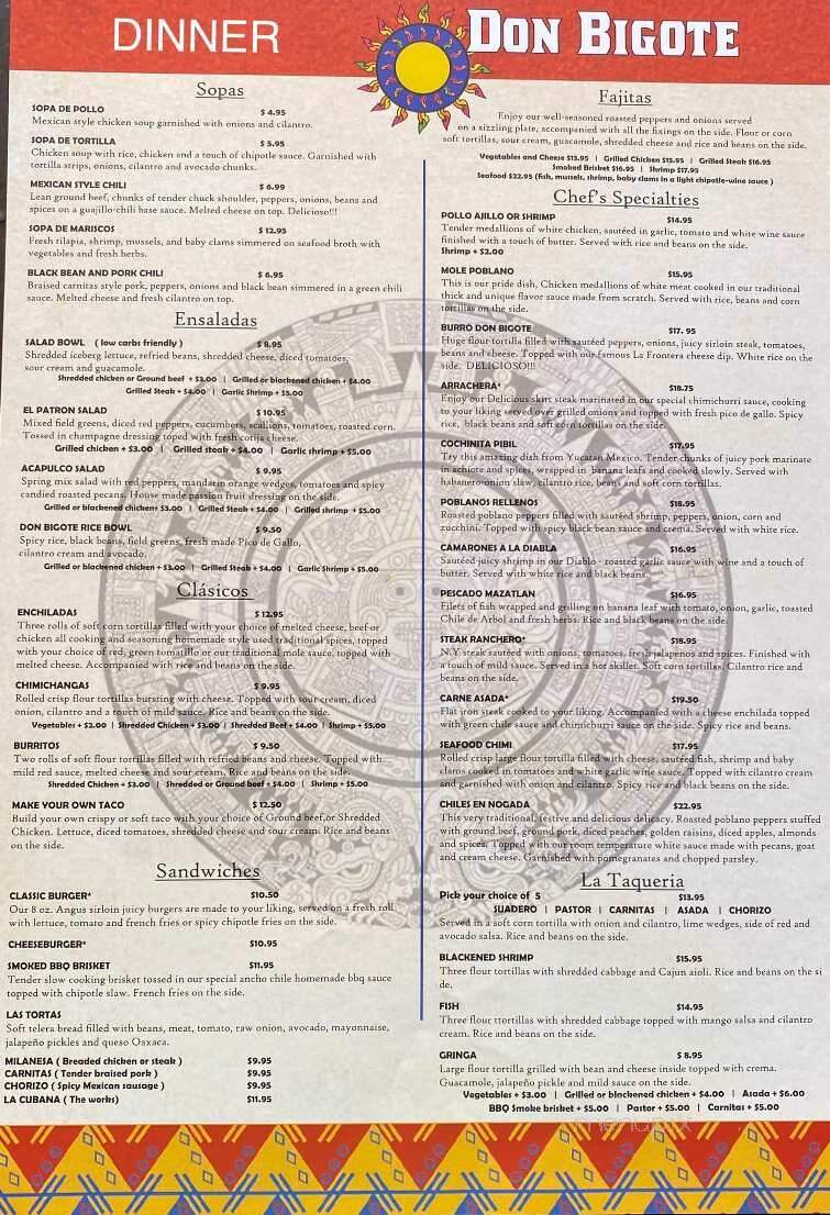 Don Bigote Mexican Restaurant - Plainville, CT menu_pic