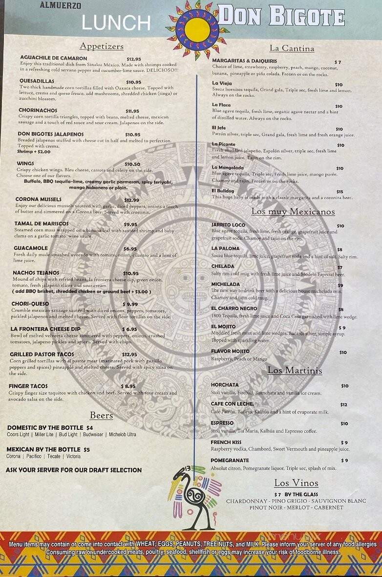 Don Bigote Mexican Restaurant - Plainville, CT menu_pic