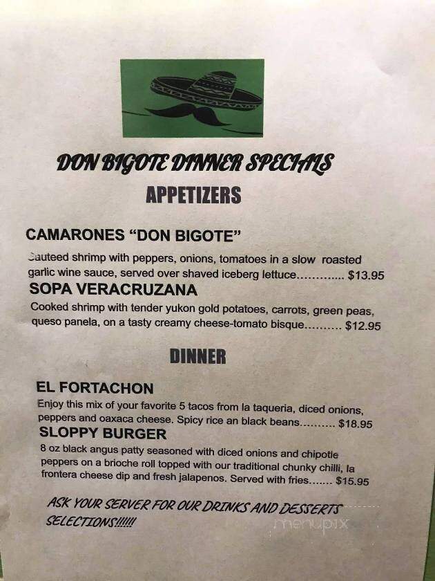 Don Bigote Mexican Restaurant - Plainville, CT menu_pic