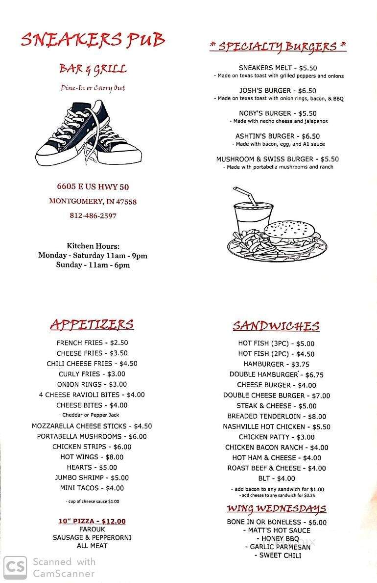 Sneakers Pub - Montgomery, IN menu_pic