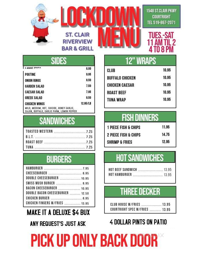 St Clair Riverview Restaurant - Courtright, ON menu_pic
