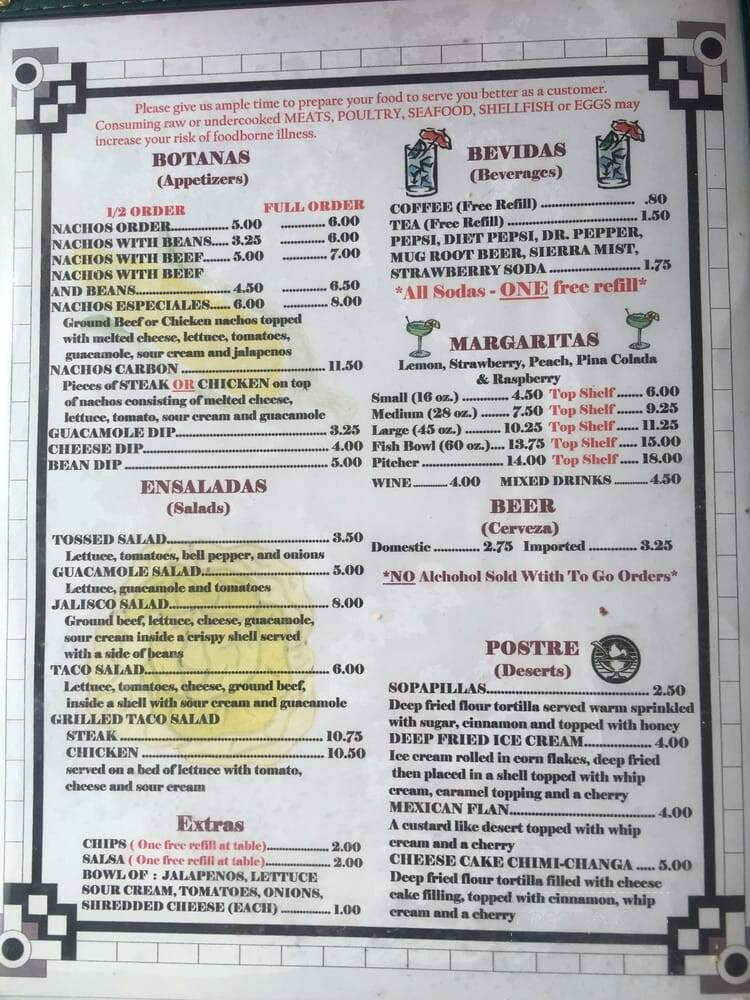 Jalisco Mexican Restaurant - Evergreen, AL menu_pic