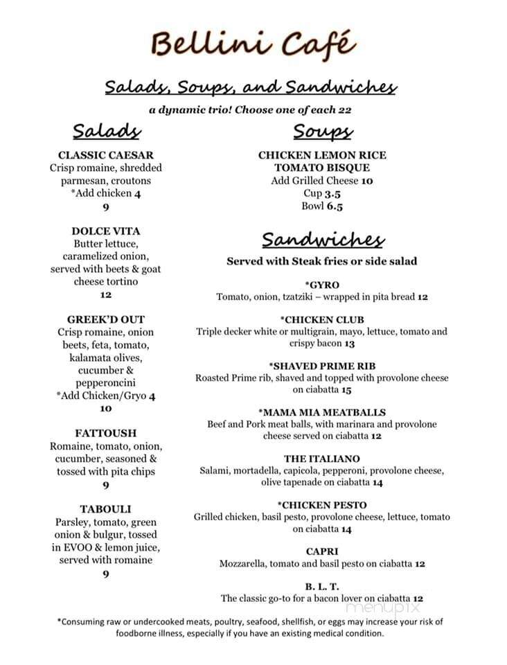 Bellini Cafe - Las Vegas, NV menu_pic