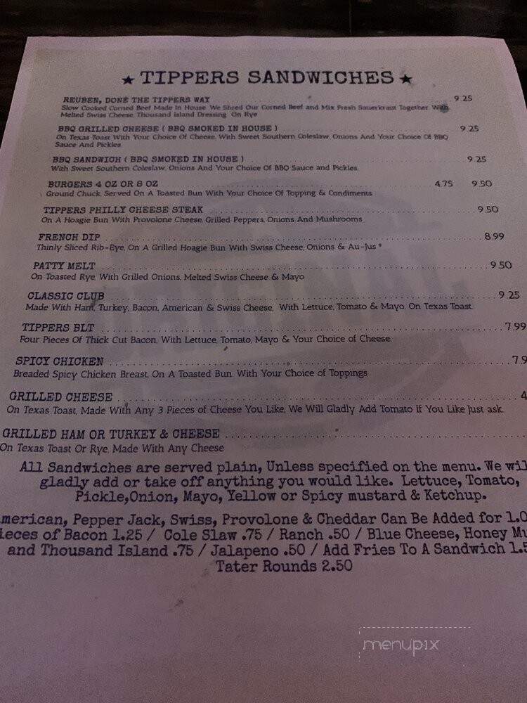 Tippers - Clarksville, TN menu_pic