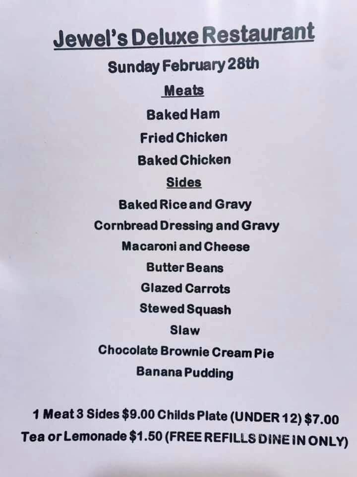 Jewel's Deluxe Restaurant - Darlington, SC menu_pic