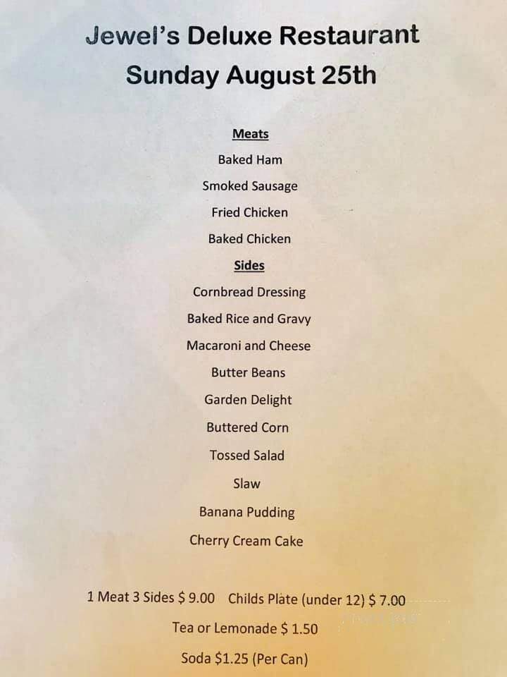 Jewel's Deluxe Restaurant - Darlington, SC menu_pic