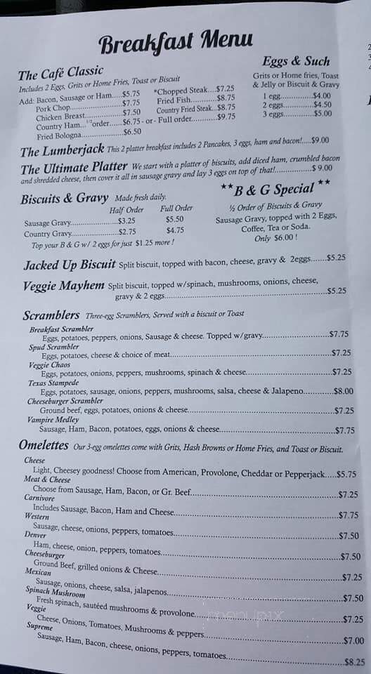 Franklin Cafe - Franklin, NC menu_pic