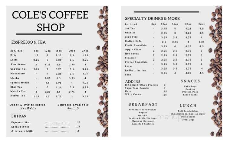Cole's Coffee Spokane - Spokane Valley, WA menu_pic