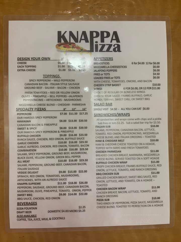 Knappa Pizza and Bar - Astoria, OR menu_pic