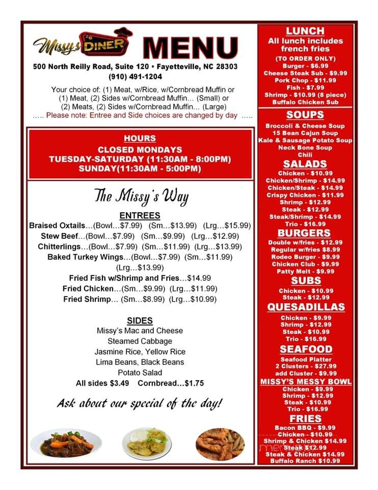 Missy's 26 Diner - Fayetteville, NC menu_pic