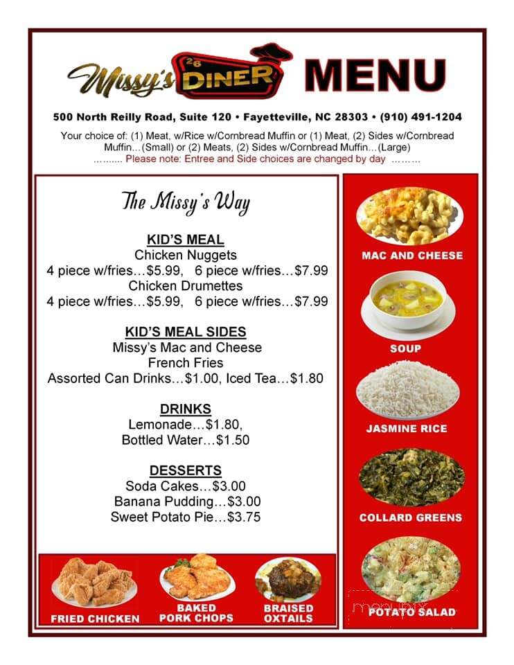 Missy's 26 Diner - Fayetteville, NC menu_pic