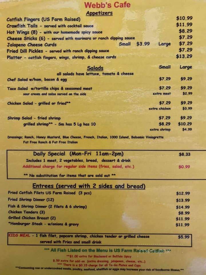 Webb's Cafe - Mount Vernon, AL menu_pic