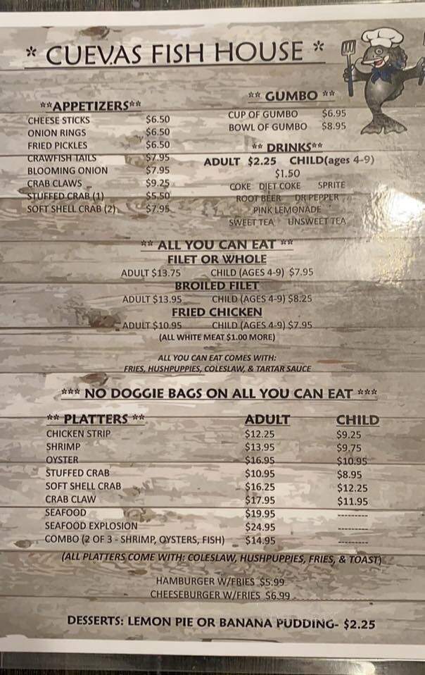 Cuevas's Fish House - Picayune, MS menu_pic