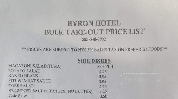 Byron Hotel - Byron, NY menu_pic