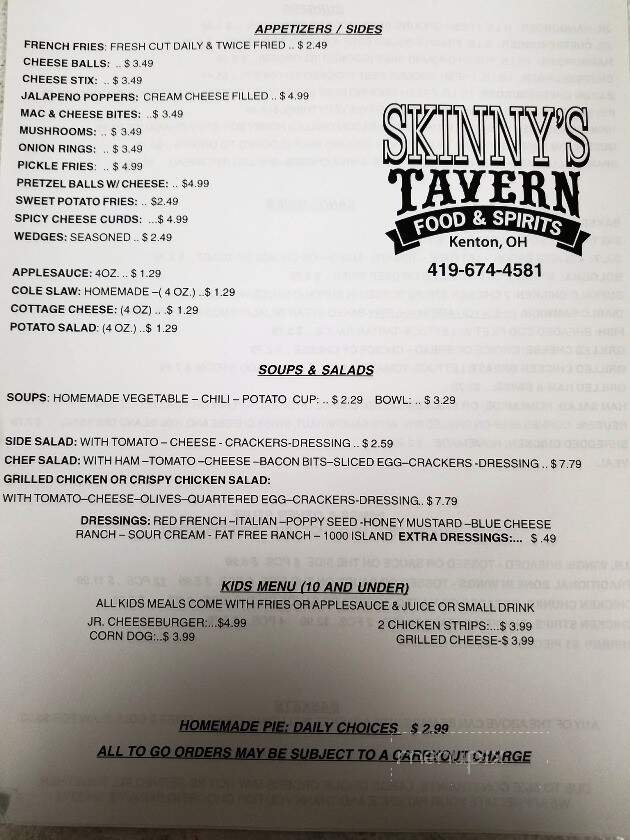 Thomas Family Tavern - Kenton, OH menu_pic
