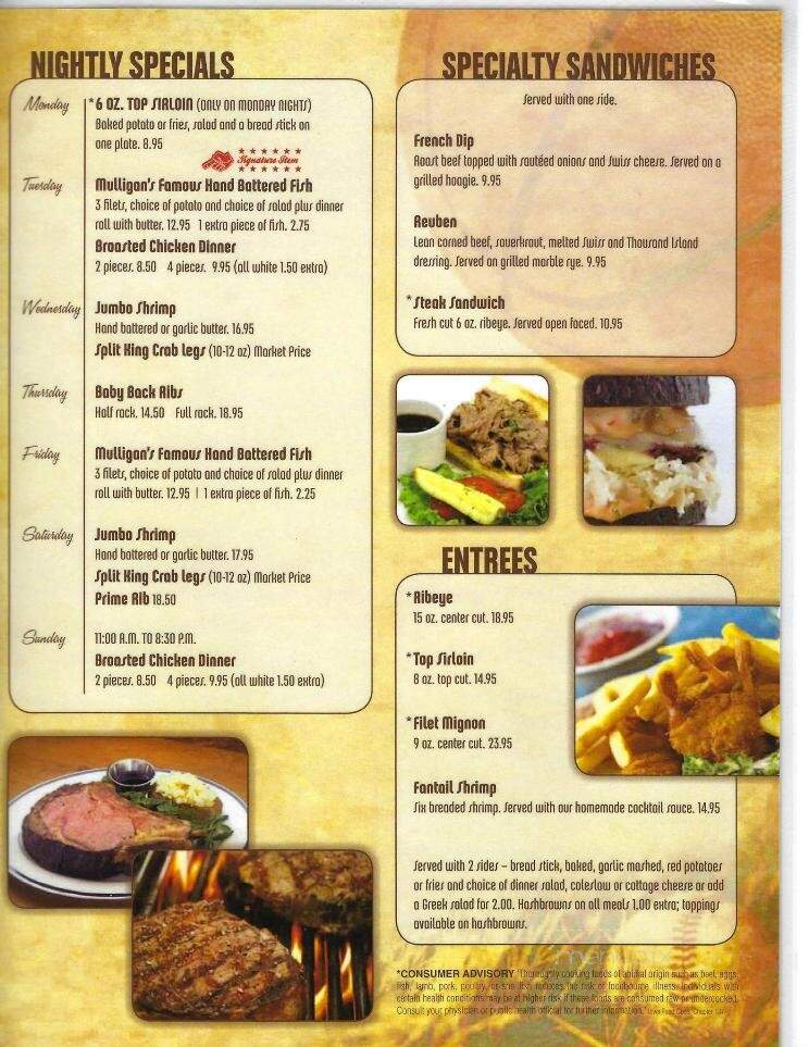 Mulligan's Bar & Grill - Mason City, IA menu_pic