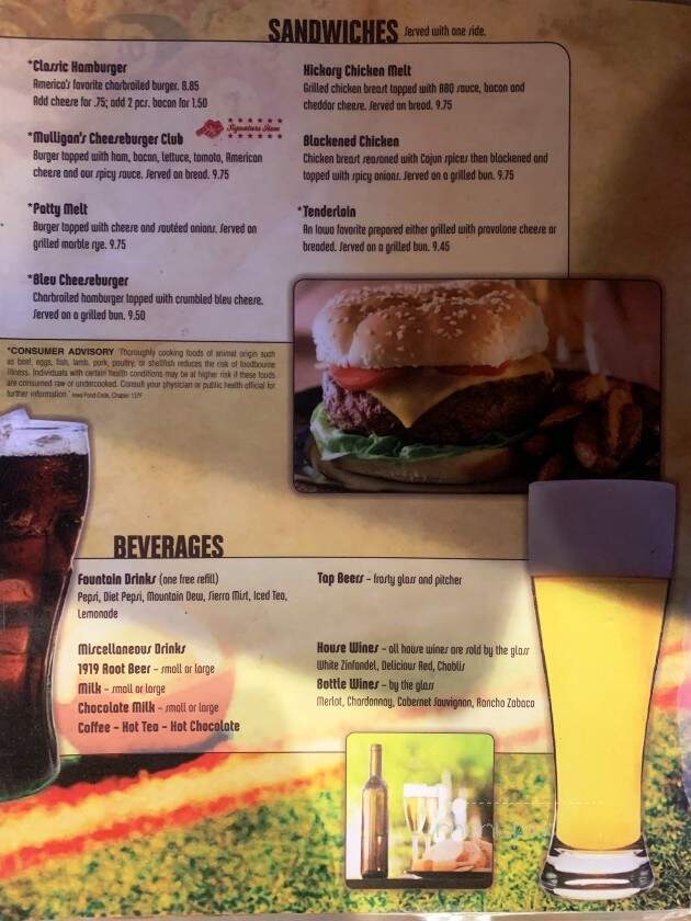 Mulligan's Bar & Grill - Mason City, IA menu_pic