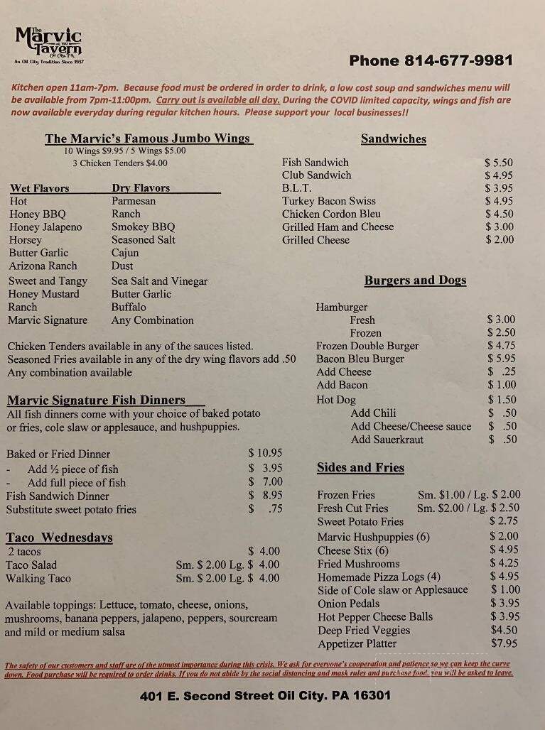 Marvic Tavern - Oil City, PA menu_pic