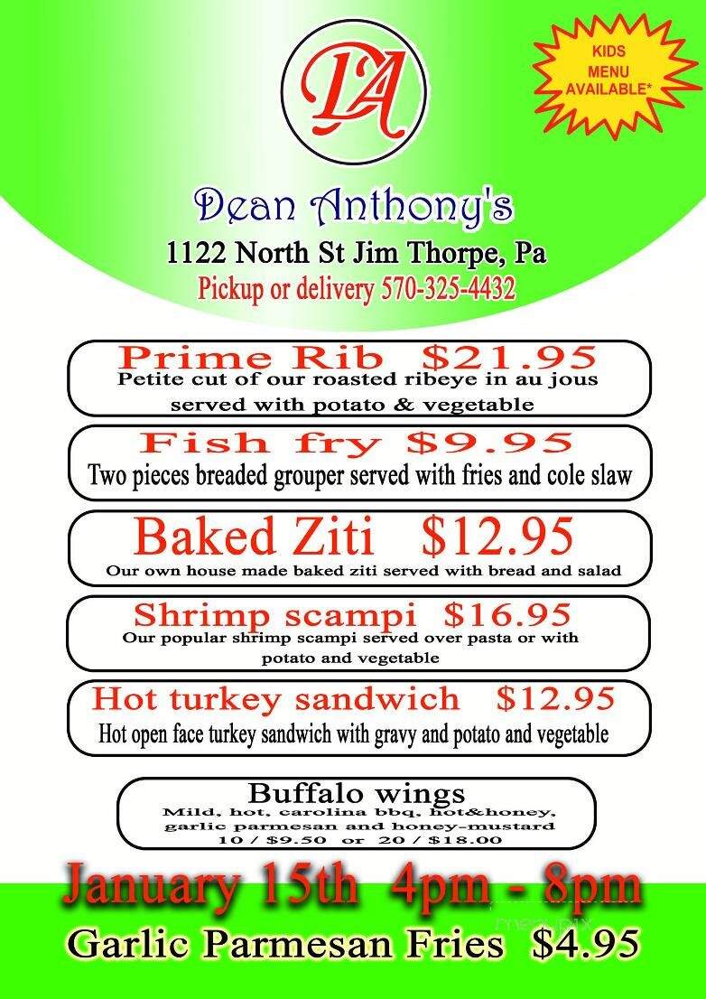 Dean Anthony's - Jim Thorpe, PA menu_pic