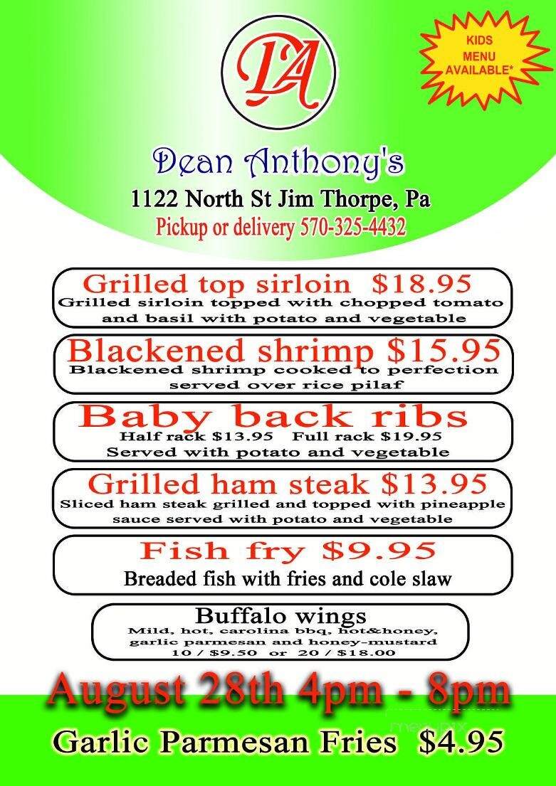 Dean Anthony's - Jim Thorpe, PA menu_pic