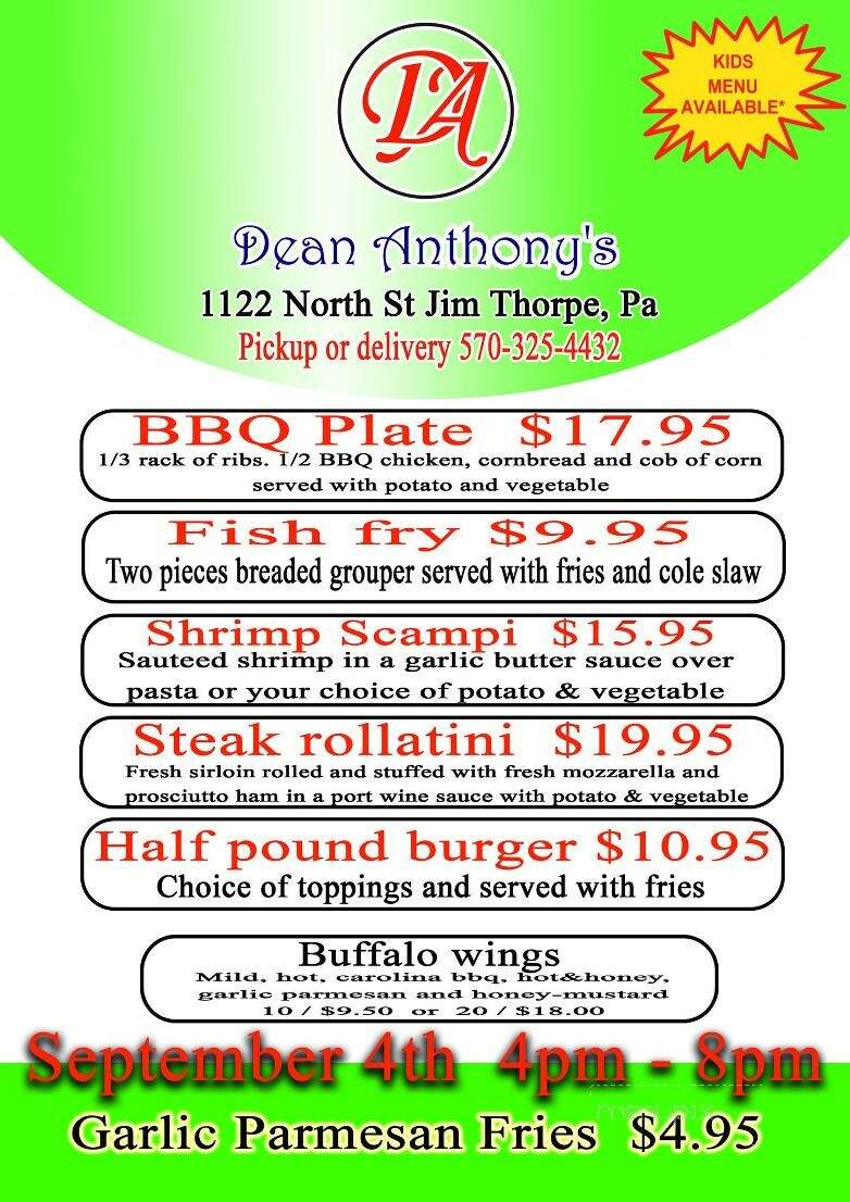 Dean Anthony's - Jim Thorpe, PA menu_pic