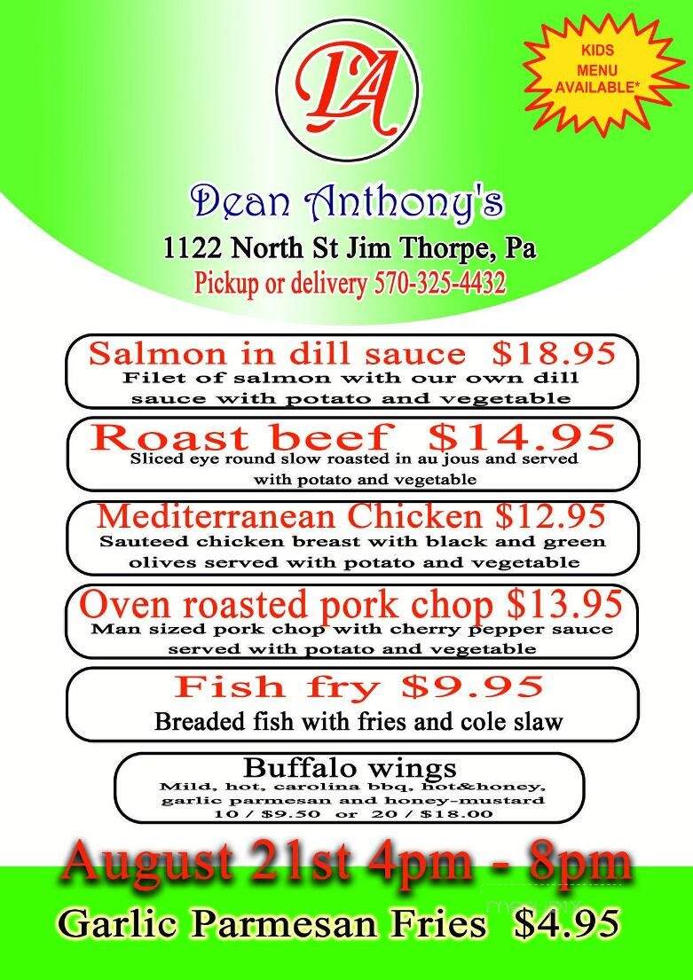 Dean Anthony's - Jim Thorpe, PA menu_pic