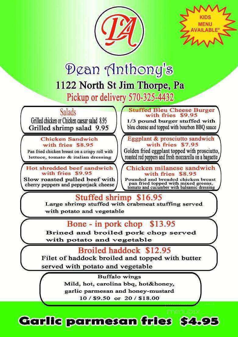 Dean Anthony's - Jim Thorpe, PA menu_pic