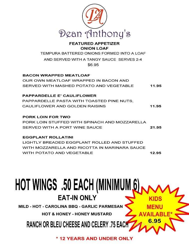 Dean Anthony's - Jim Thorpe, PA menu_pic