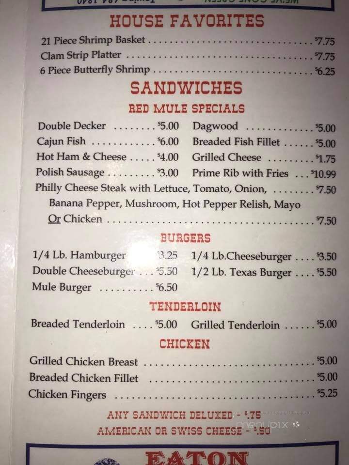 Red Mule Inn - Eaton, OH menu_pic