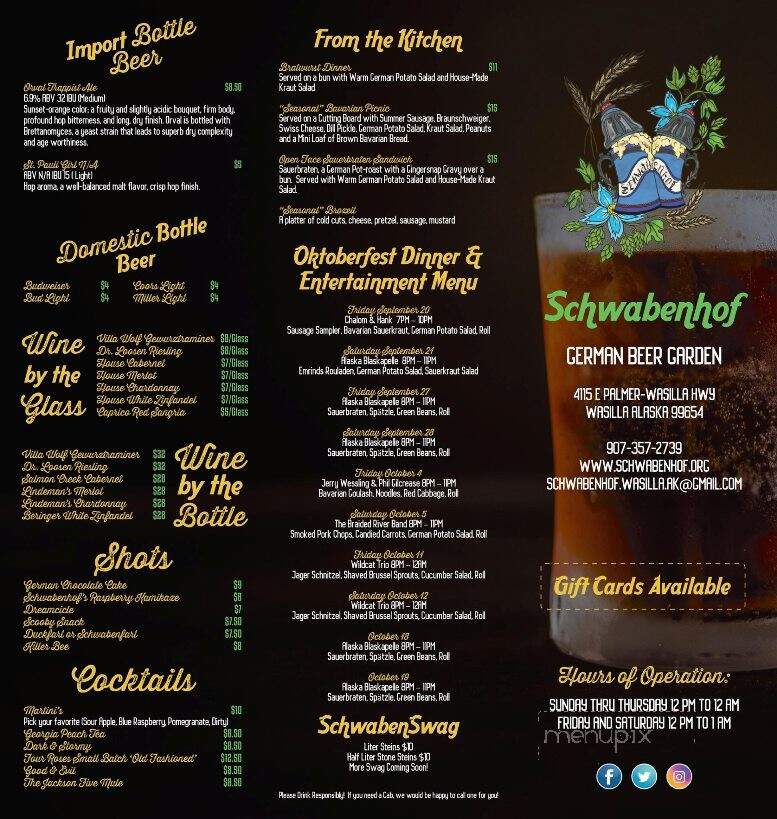 Schwabenhof Incorporated - Wasilla, AK menu_pic