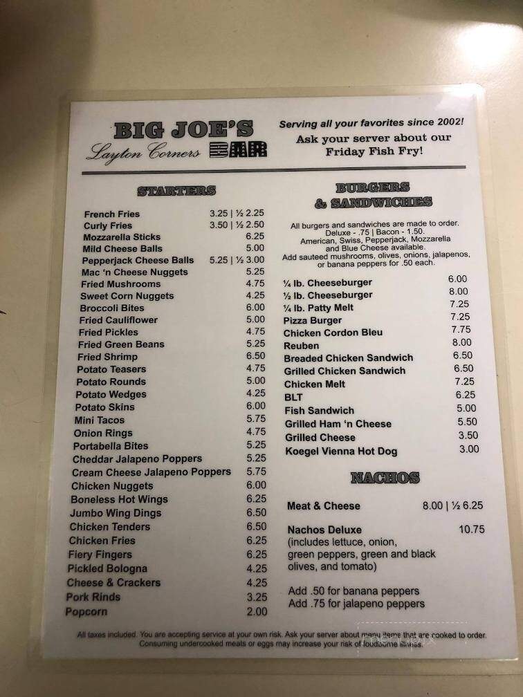 Layton Corners Bar - Chesaning, MI menu_pic