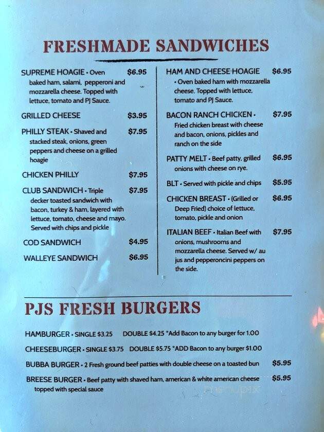 P J's Diner - Breese, IL menu_pic