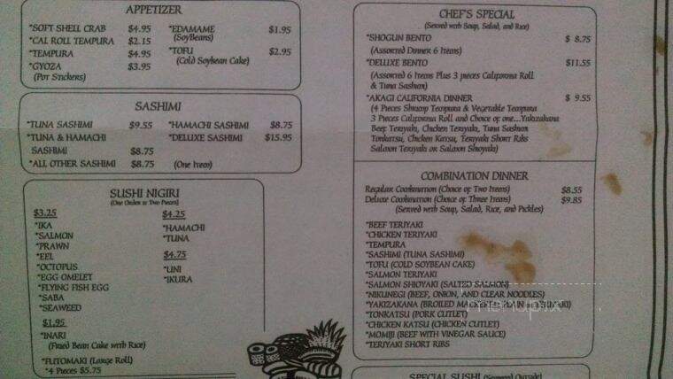 Akagi Restaurant - San Bruno, CA menu_pic
