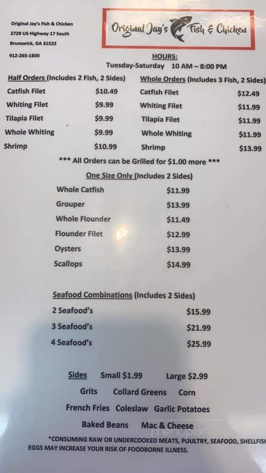 Original Jay's Fish & Chicken - Brunswick, GA menu_pic