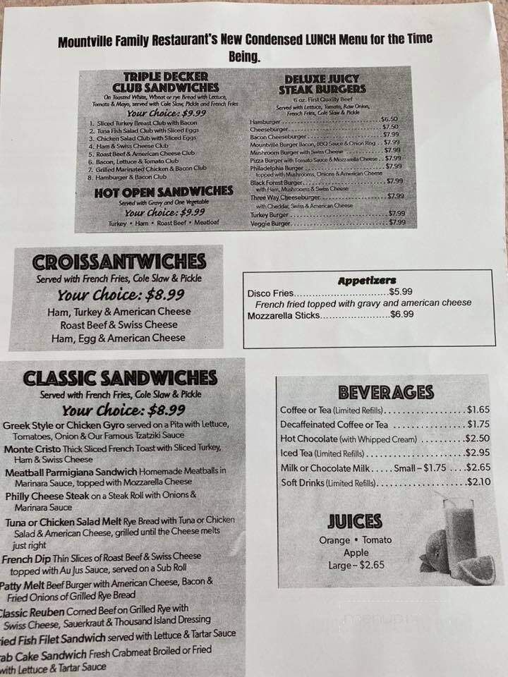 Mountville Family Restaurant - Mountville, PA menu_pic
