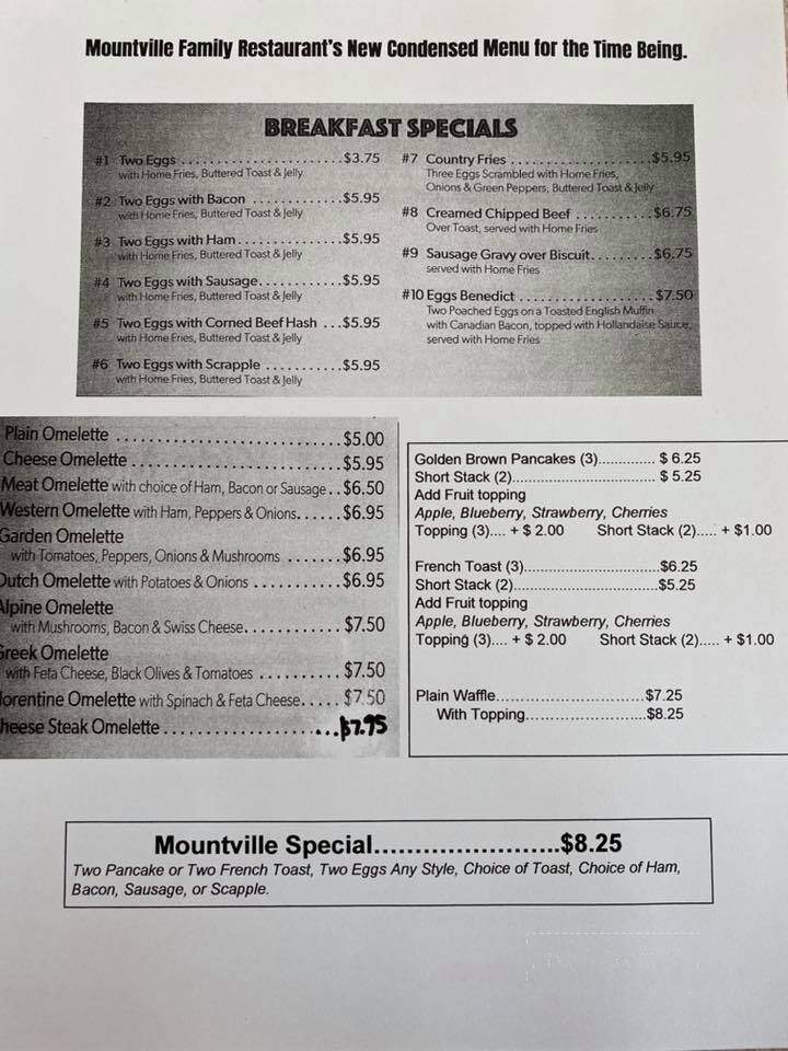 Mountville Family Restaurant - Mountville, PA menu_pic