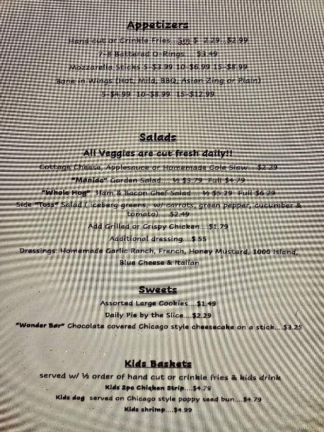 Evans Sidewalk Cafe - Bristol, IN menu_pic