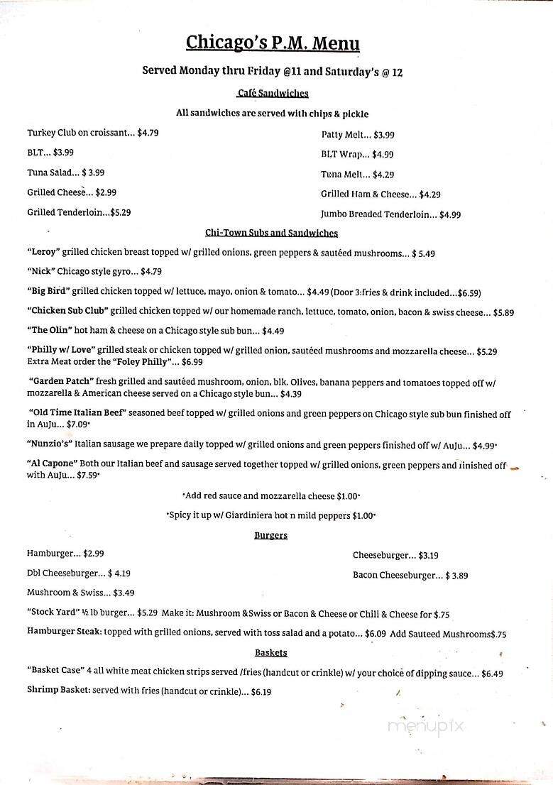 Evans Sidewalk Cafe - Bristol, IN menu_pic
