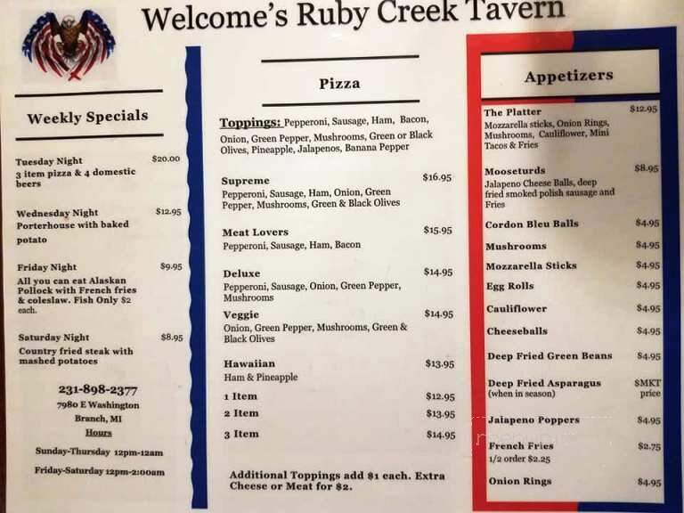 Ruby Creek Tavern - Branch, MI menu_pic